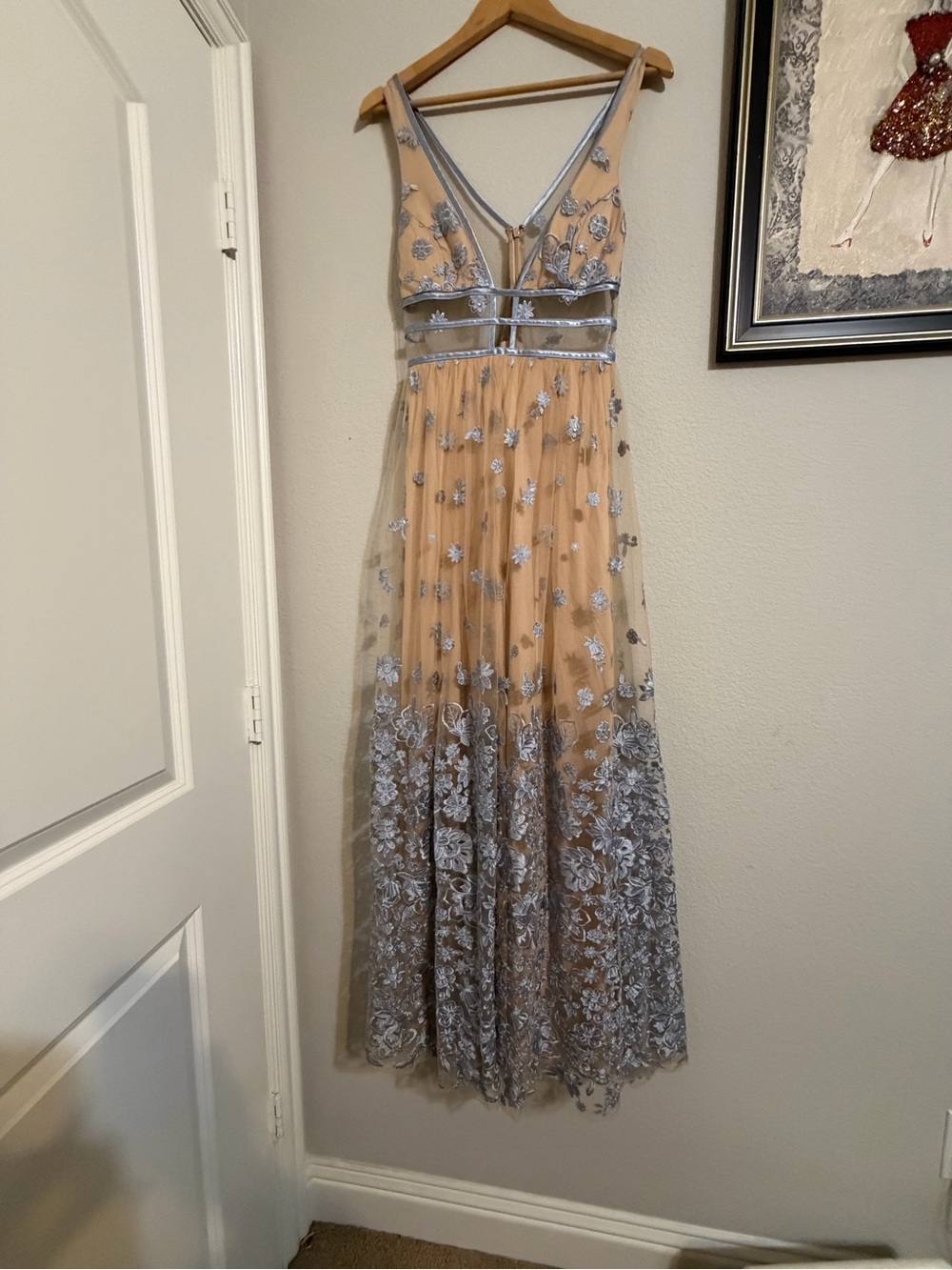 Gianni Bini Nude and Silver Embroidered Maxi Dress